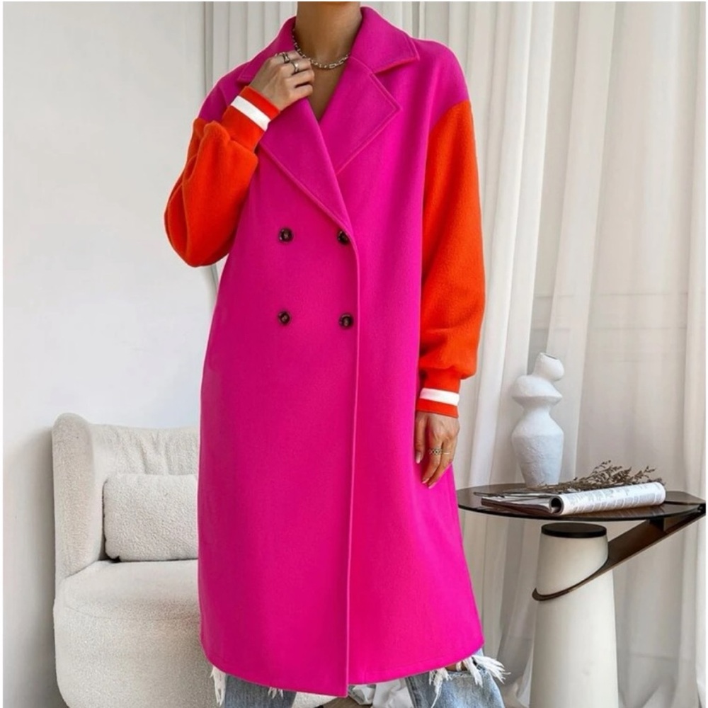 Classic Colorblock Double Breasted Lightweight Pea Coat - Picture 8 of 14